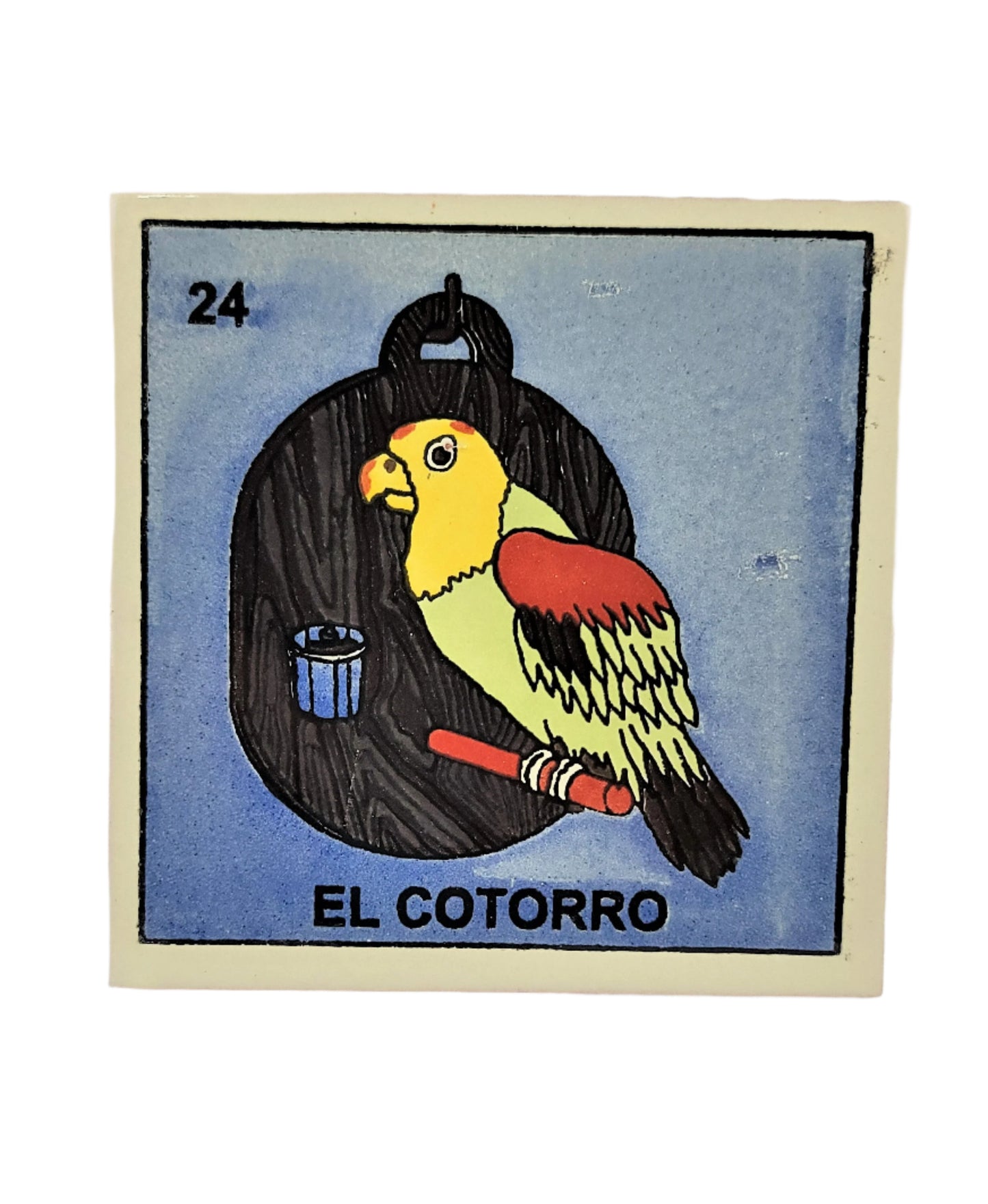 Ceramic Mexican Loteria Drink Coaster #24 EL COTORRO