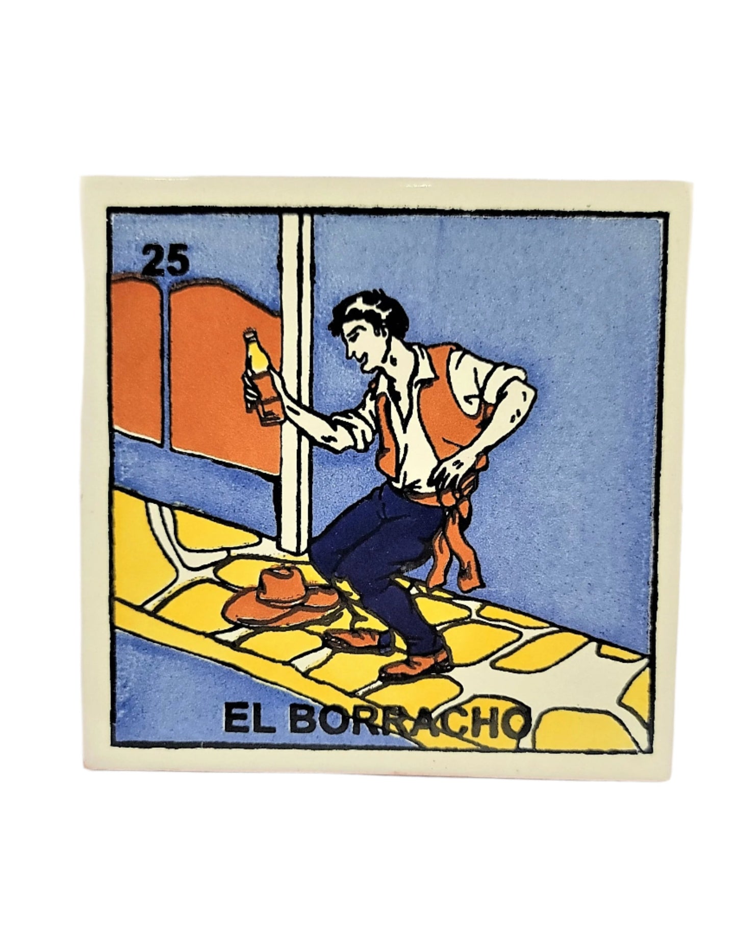 Ceramic Tile Drink Coaster Loteria #25 EL BORRACHO