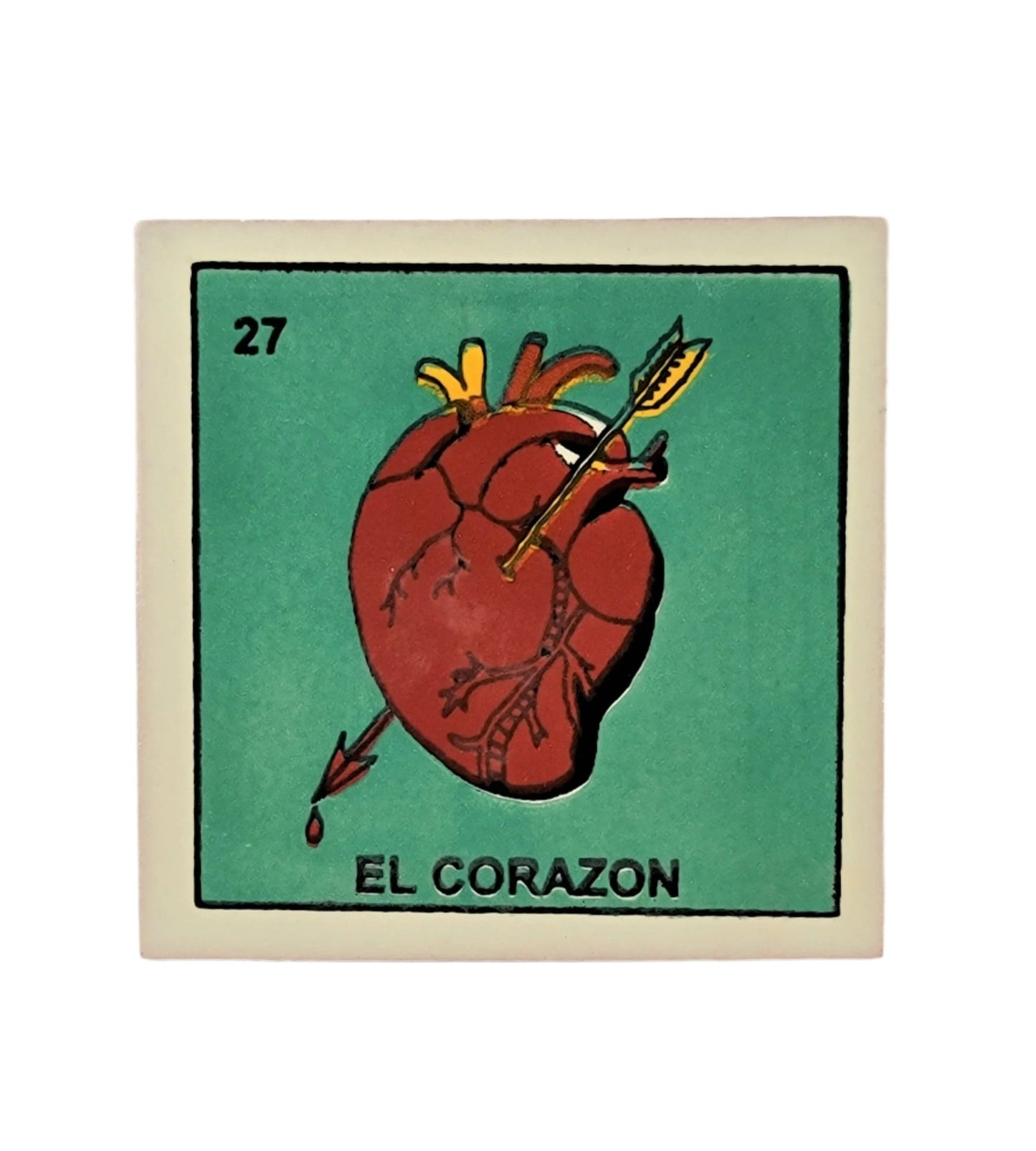 Ceramic Tile Drink Coaster Loteria #27 EL CORAZON
