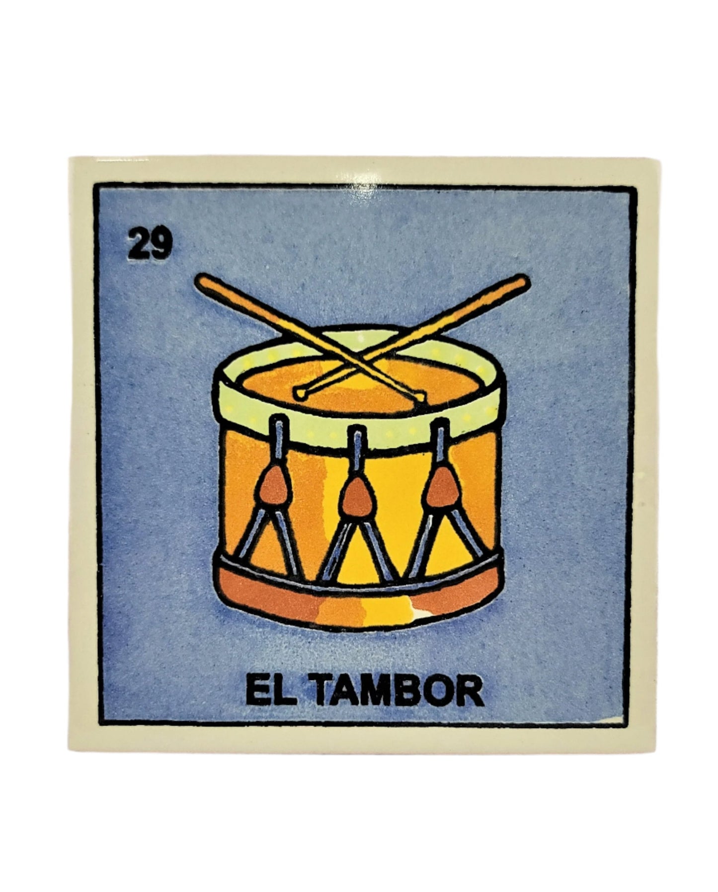 Ceramic Mexican Loteria Drink Coaster #29 EL TAMBOR