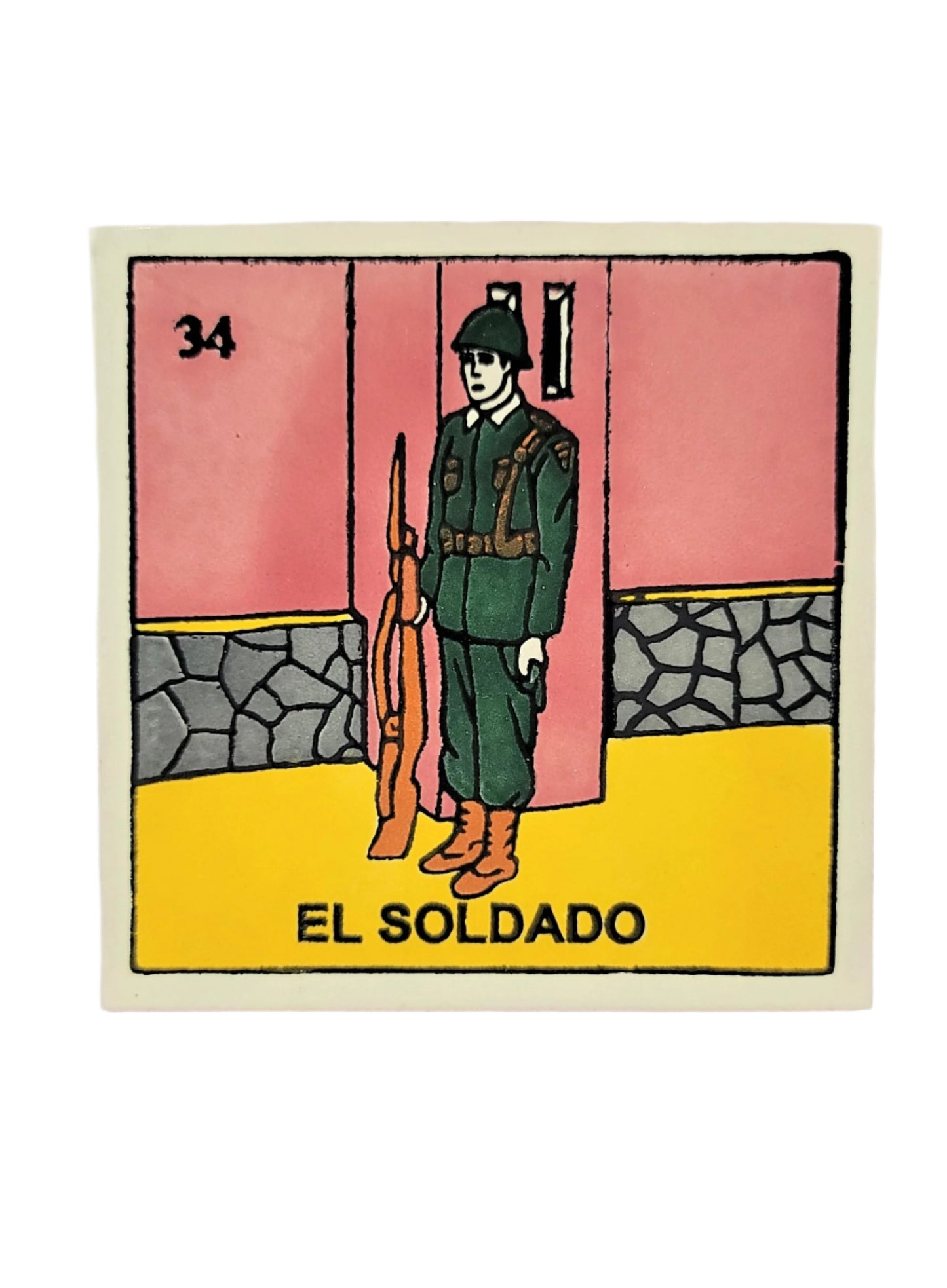 Ceramic Mexican Loteria Drink Coaster #34 EL SOLDADO