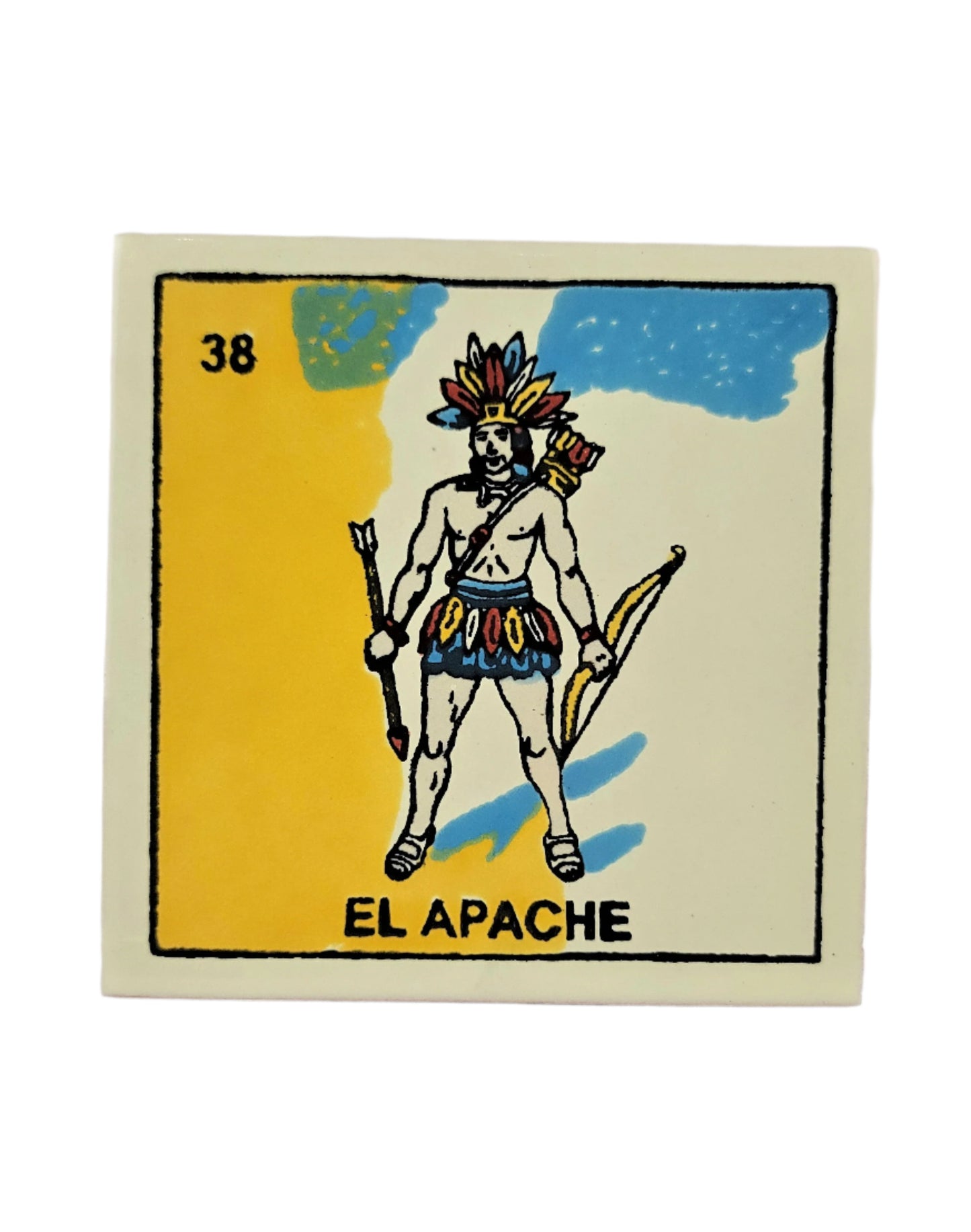 Ceramic Mexican Loteria Tile #38 EL APACHE