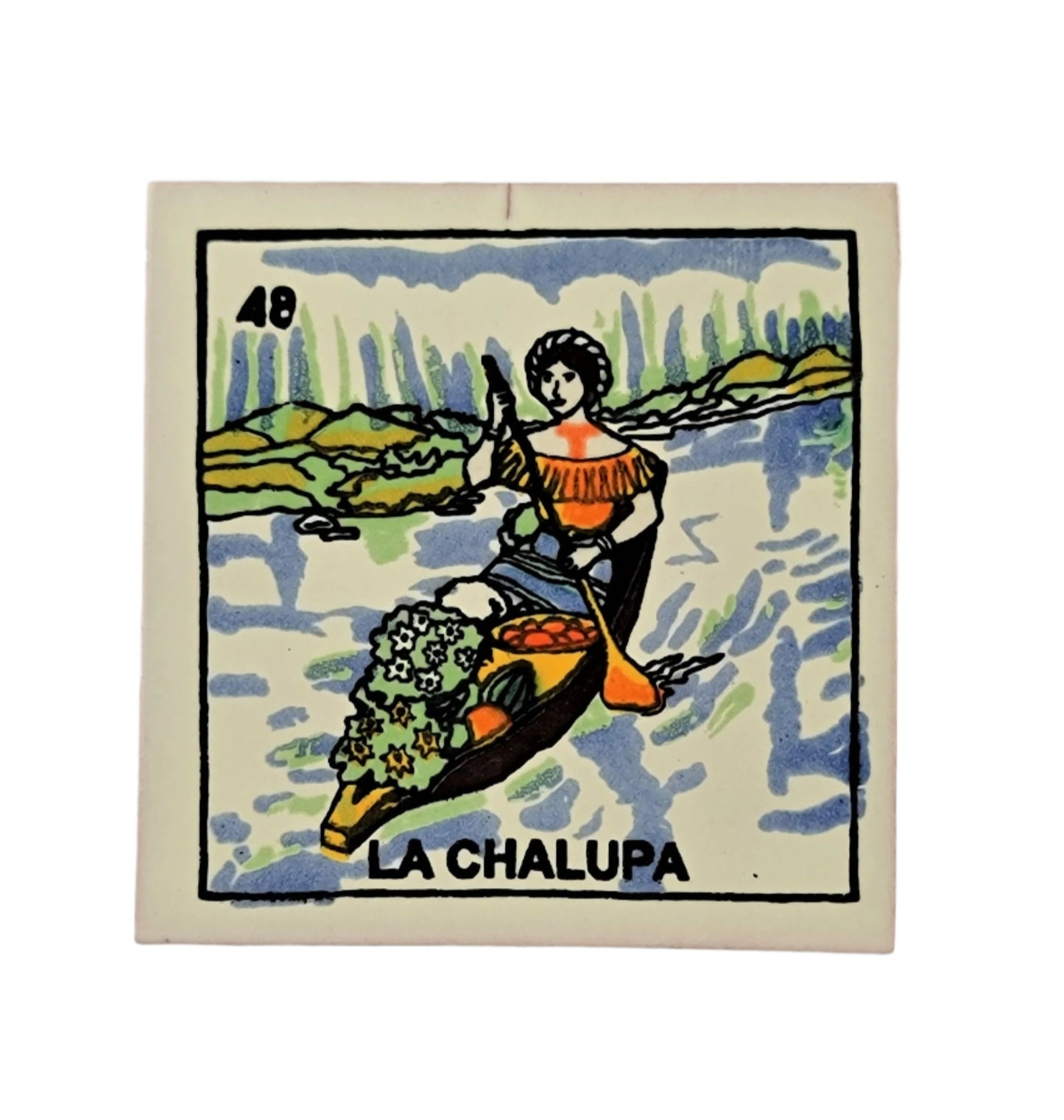 Ceramic Loteria Drink Coaster #48 LA CHALUPA