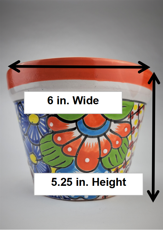 Mexico Pottery Talavera Hand-Painted Flower Pot 6" Orange