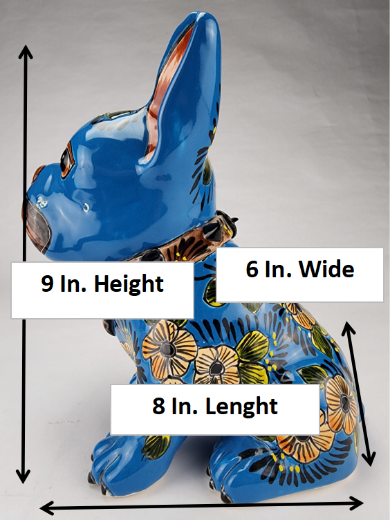 Sky Blue French Bulldog – Handcrafted Talavera-Style Mexican Folk Art Figurine