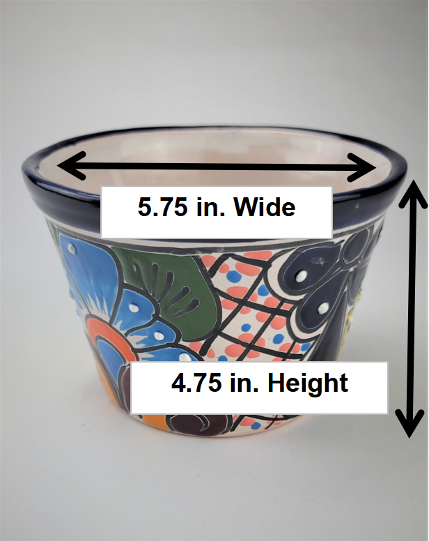 Mexico Pottery Talavera Hand-Painted Flower Pot 5.75" Blue