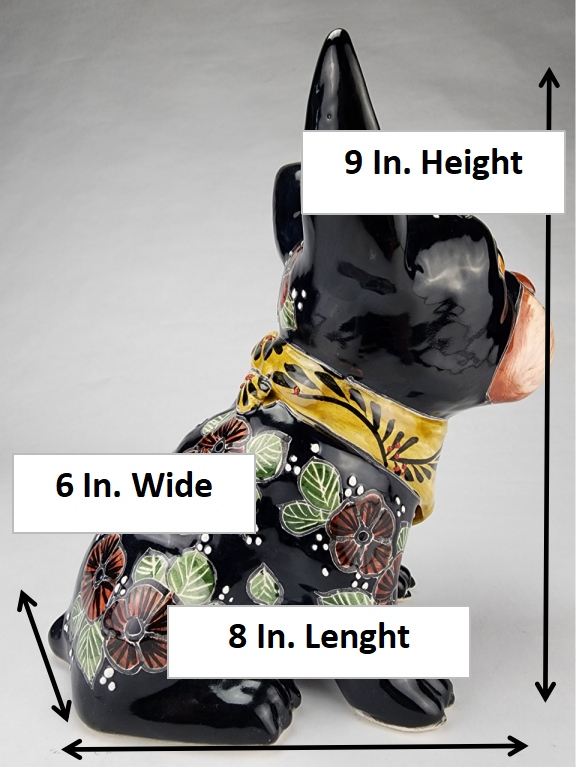 Frenchie Bulldog Hand Painted Ceramic Mexican Pottery