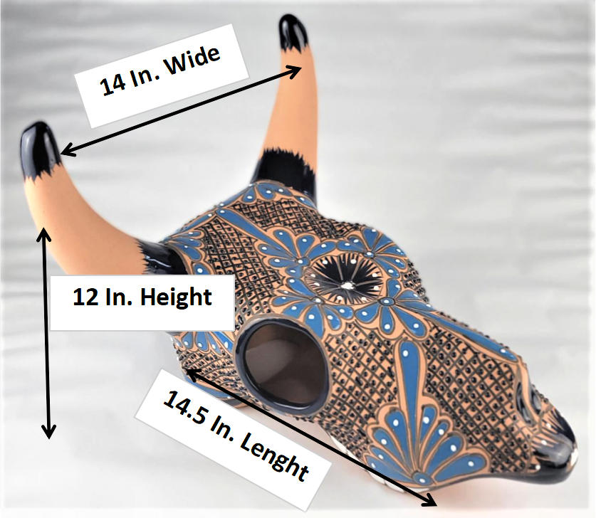 Mexican Hand-Painted Ceramic Cow Skull Mexico Folk Art