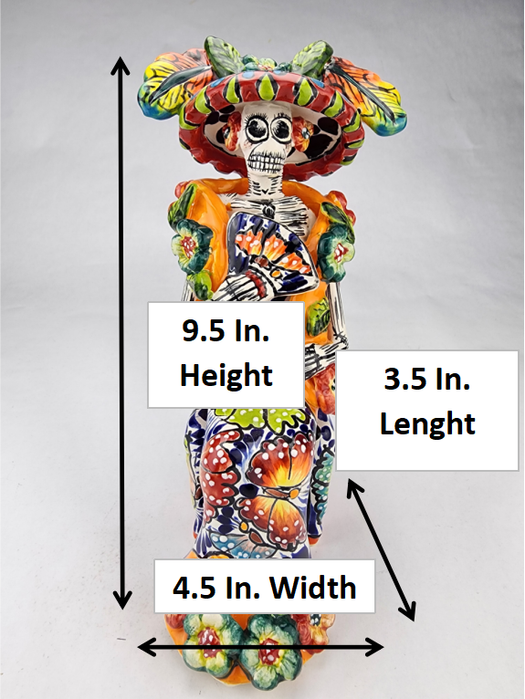 Hand-Painted Dia de Los Muertos Catrina Figurine on Chair Mexican Art