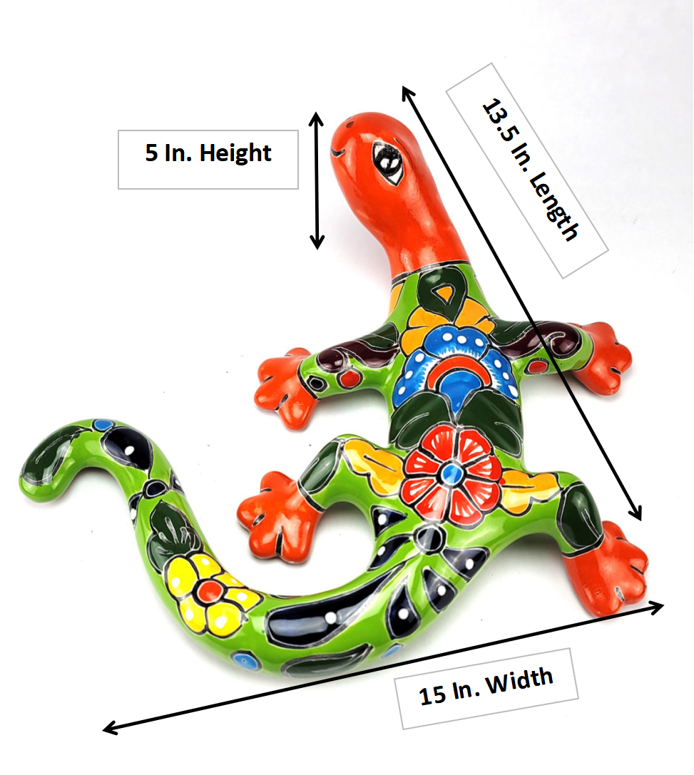 Colorful Gecko Hand-painted Pottery Mexican Folk Art Garden Deco