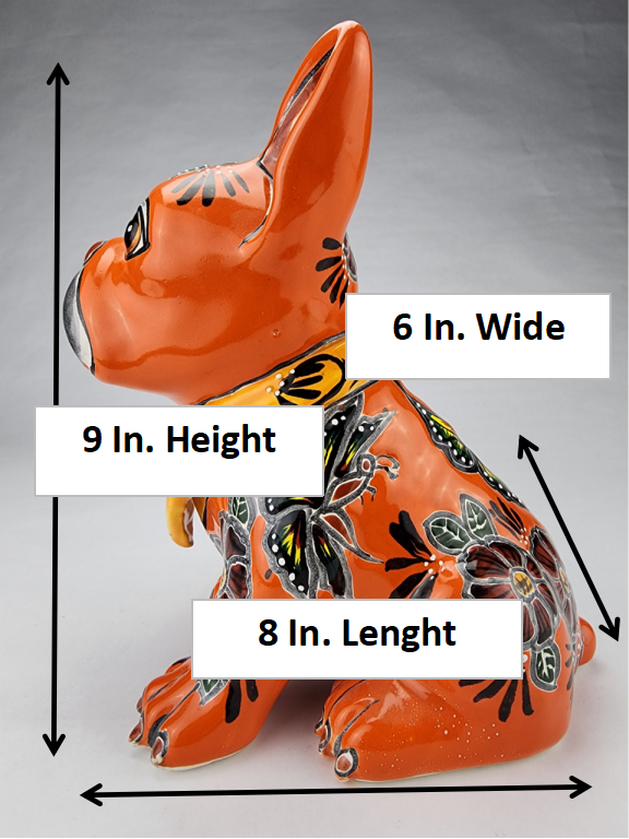 Orange French Bulldog with Light Orange Bandana – Handcrafted Mexican Folk Art Figurine