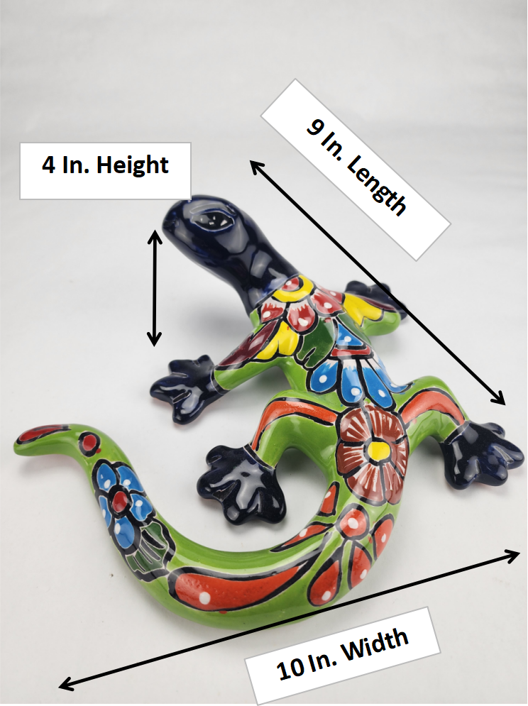 Blue & Green Talavera-Style Gecko – Handcrafted Mexican Folk Art