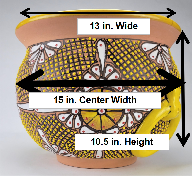 Mexican Pottery Hand-Crafted Floral Design Planter Yellow