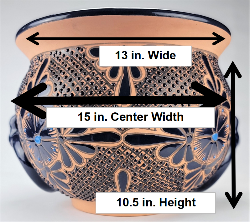 Mexican Pottery Hand-Crafted Floral Design Planter Turquesa