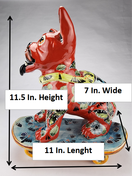 Hand Painted Skateboarding Frenchie Bulldog Ceramic Sculpture