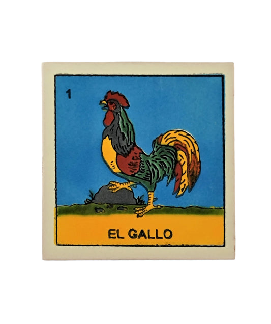 Mexican Lotería Tile – #1 EL GALLO Multi-Purpose Drink Coaster