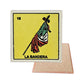 La Bandera #16 Loteria ceramic coaster with Mexican flag artwork and cork-backed reverse on a white background
