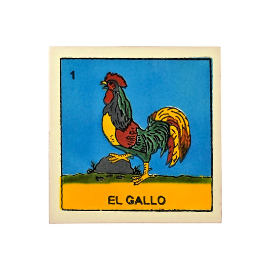 Lotería Coaster – El Gallo #1 | Mexican Ceramic Folk Art Décor