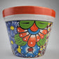 Hand-Painted Small Talavera Planter – Bright Orange Rim & Floral Art