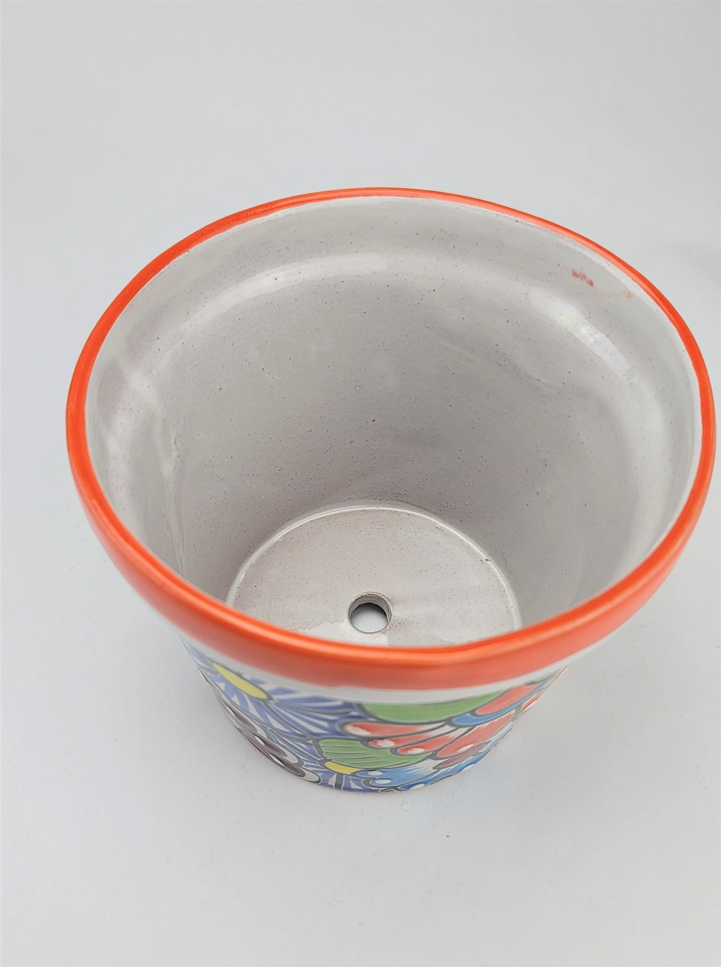 Small Talavera Flower Pot – Orange Rim, Handcrafted in Mexico