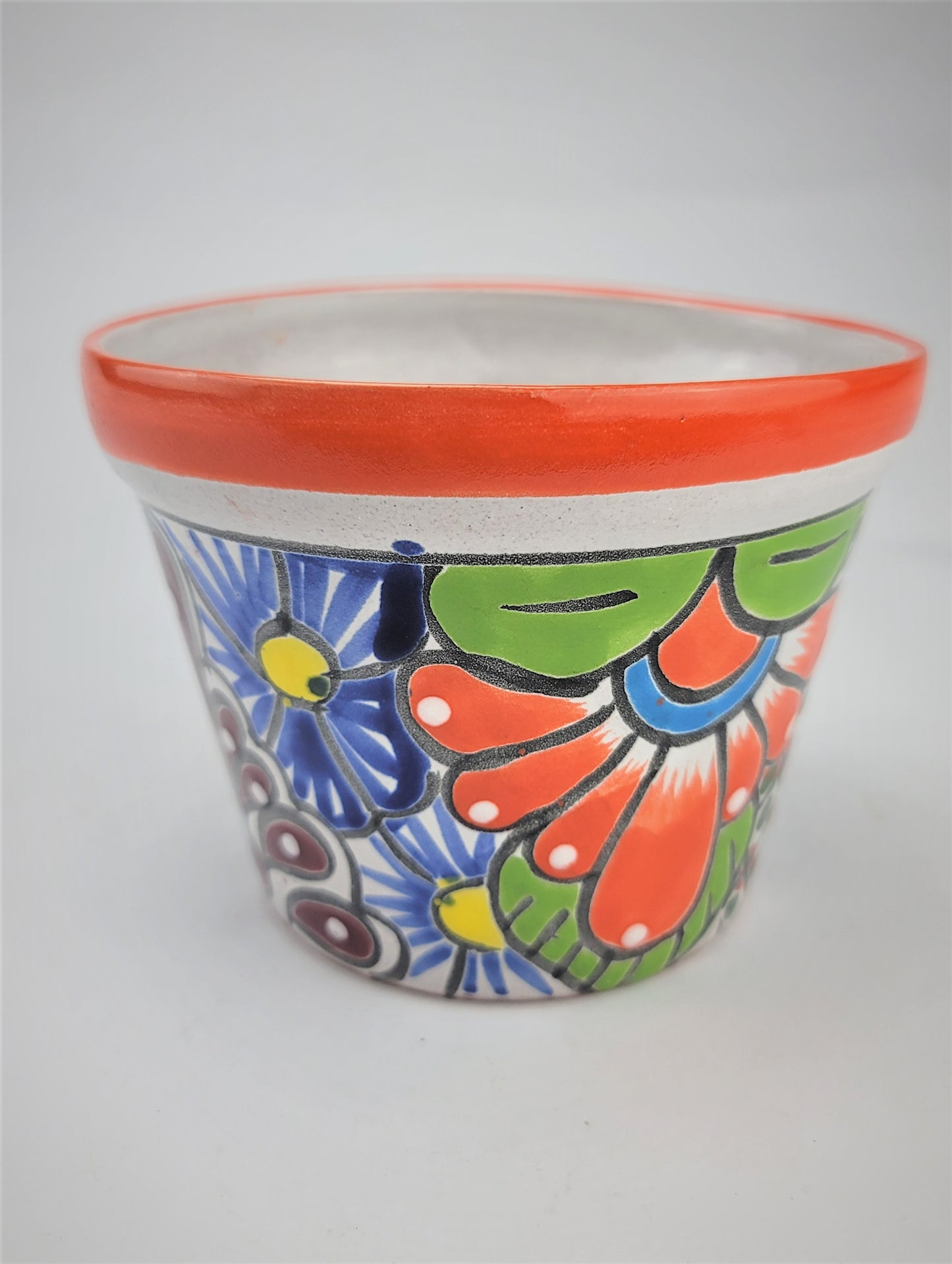 Small Talavera Flower Pot – Orange Rim, Handcrafted in Mexico