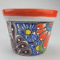 Mini Talavera Ceramic Planter – Orange Rim & Colorful Floral Design