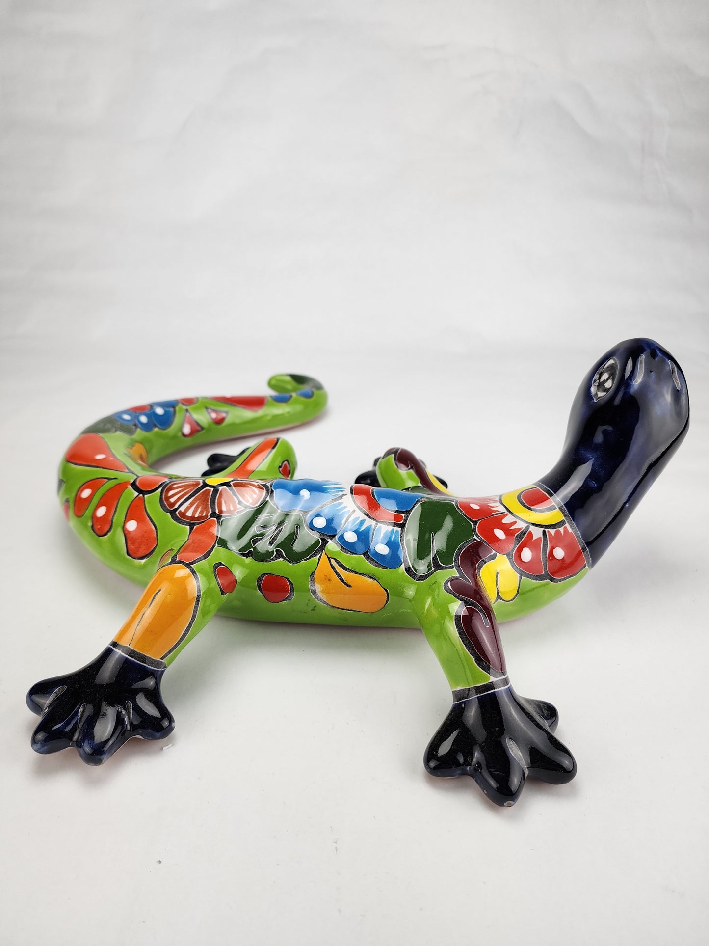 Blue & Green Talavera-Style Gecko – Handcrafted Mexican Folk Art