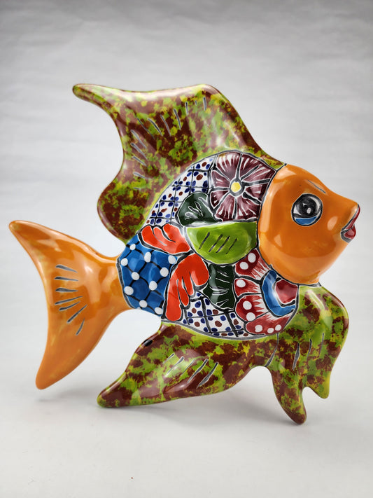 Fish Figurine Wall Deco Hand Painted Mexican Talavera Pottery