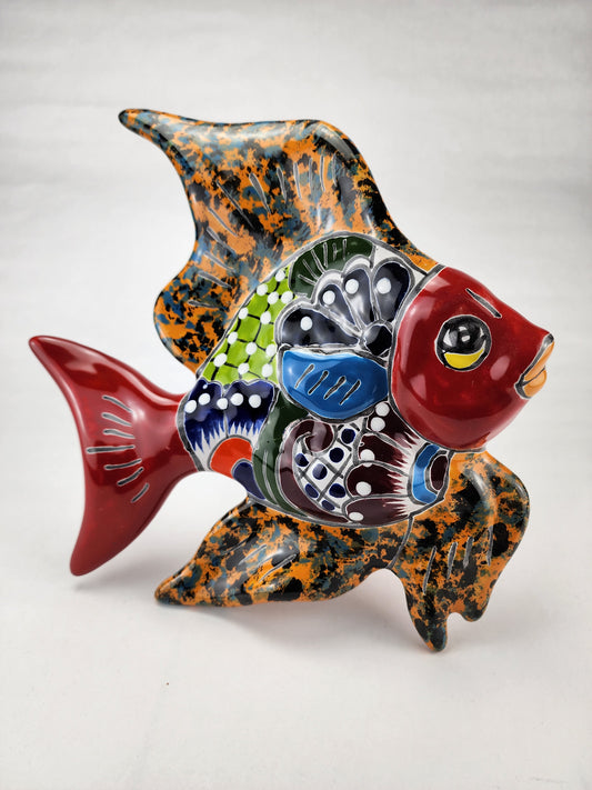 Fish Figurine Wall Deco Hand Painted Mexican Talavera Pottery