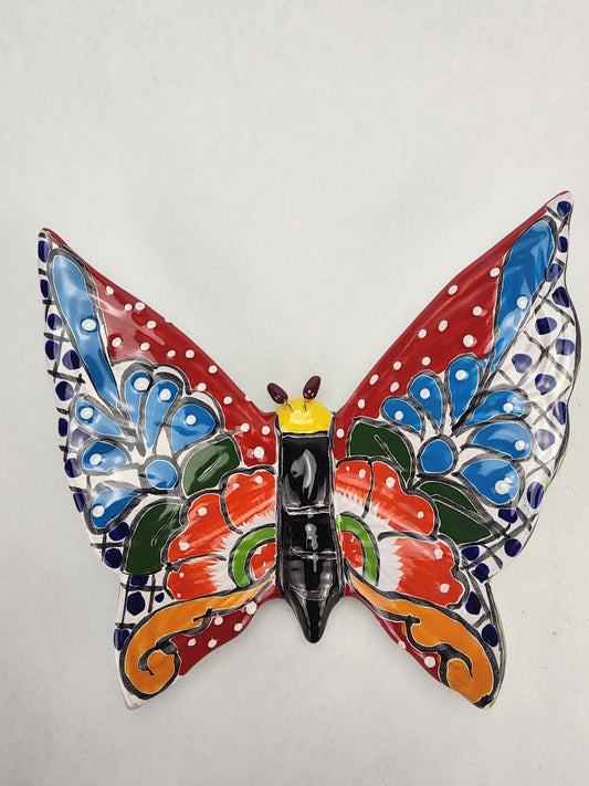 Butterfly Figurine Wall Deco Hand Painted Mexican Talavera Pottery