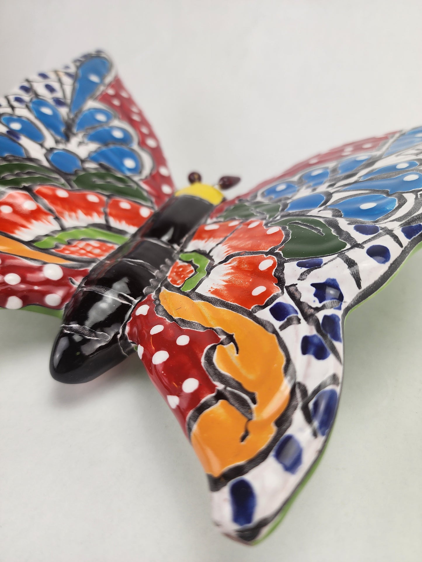 Hand Painted Butterfly Figurine Wall Deco Mexican Talavera Pottery