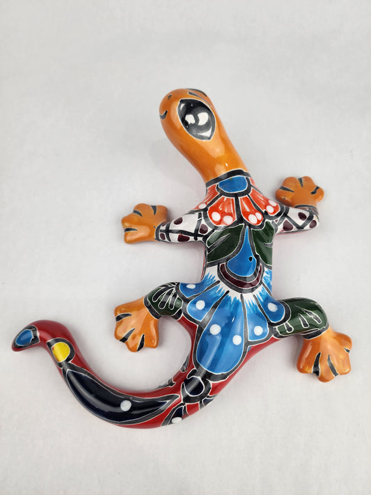 Gecko Figurine Clay Wall Deco Hand Painted