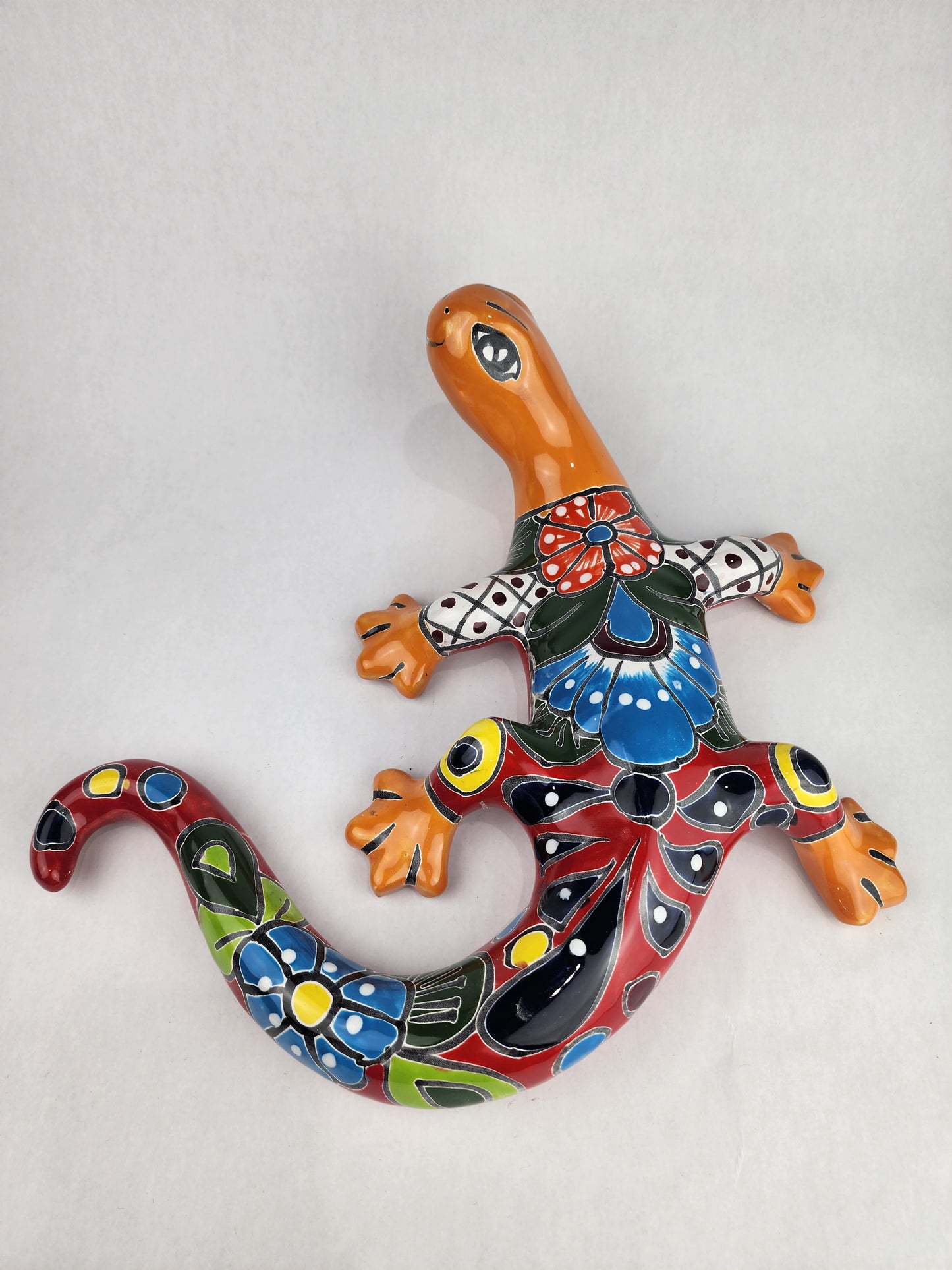 Gecko Mexican Folk Art Hand Painted Garden Deco Pottery