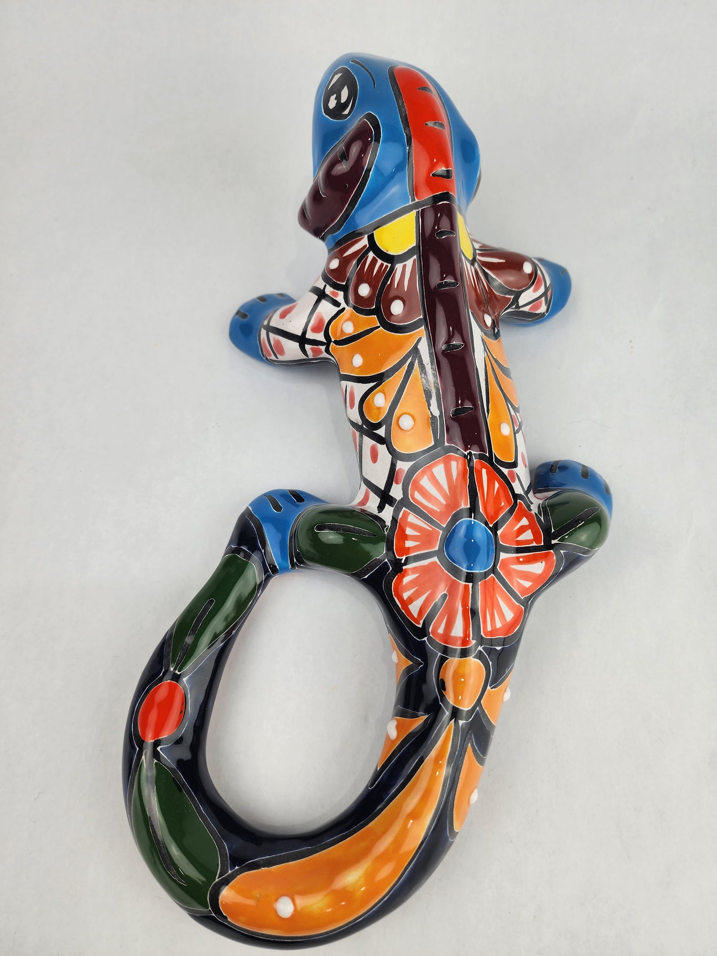 Iguana Hand Painted Figure Mexican Talavera Folk Art Pottery