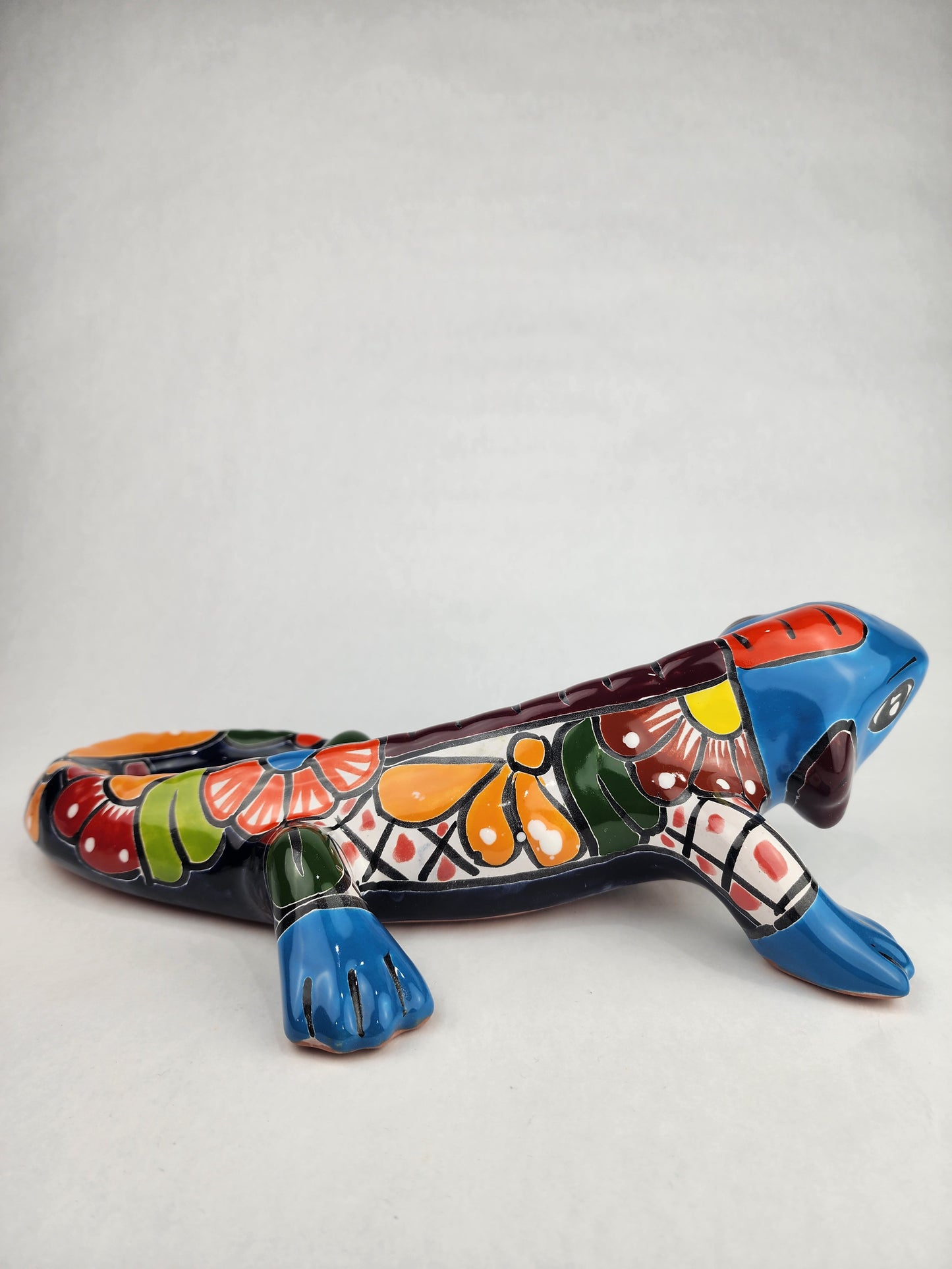 Iguana Hand Painted Ceramic Figure Mexican Talavera Folk Art Pottery