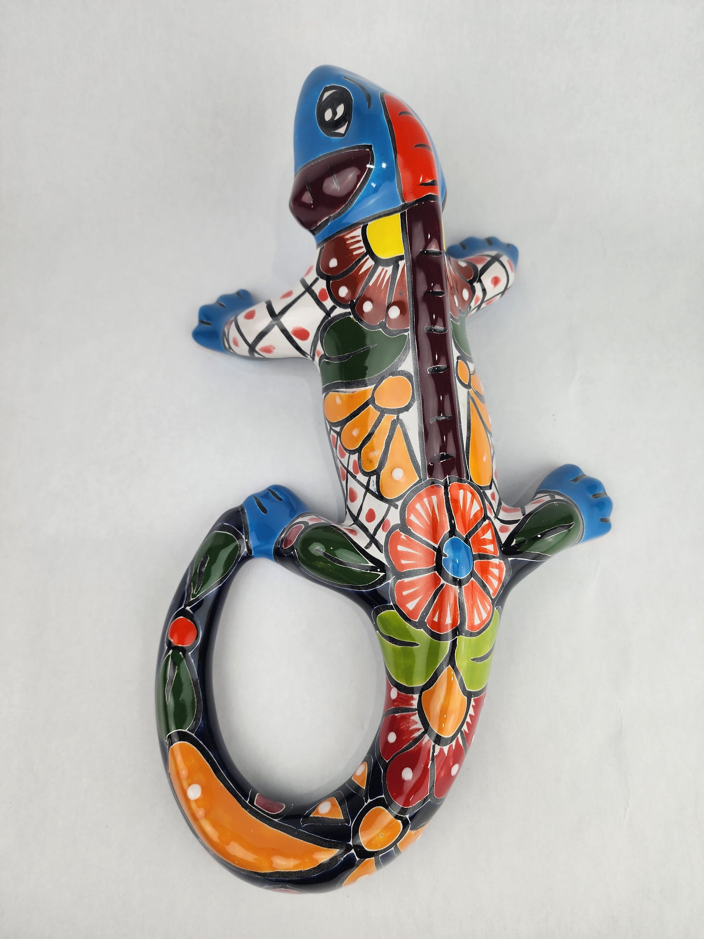 Iguana Hand Painted Ceramic Figure Mexican Talavera Folk Art Pottery