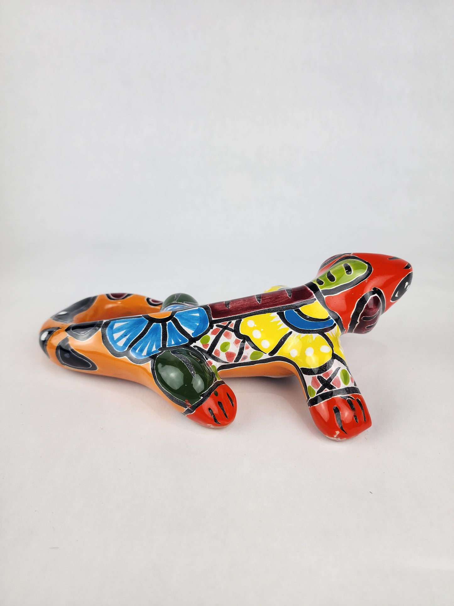 Iguana Figure - Mexican Folk Art Pottery - Hand-Painted