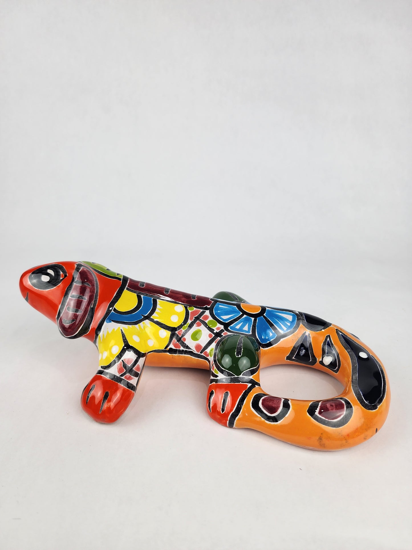 Iguana Figure - Mexican Folk Art Pottery - Hand-Painted