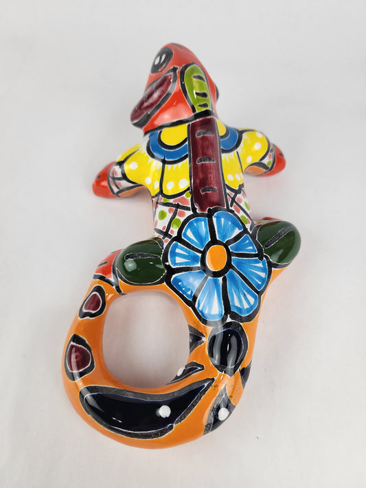 Iguana Figure - Mexican Folk Art Pottery - Hand-Painted