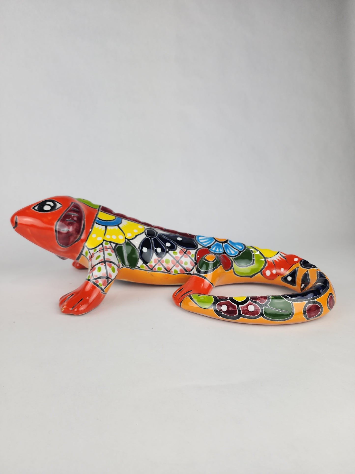 Hand Painted Ceramic Iguana Figurine Mexican Folk Art Home Decor