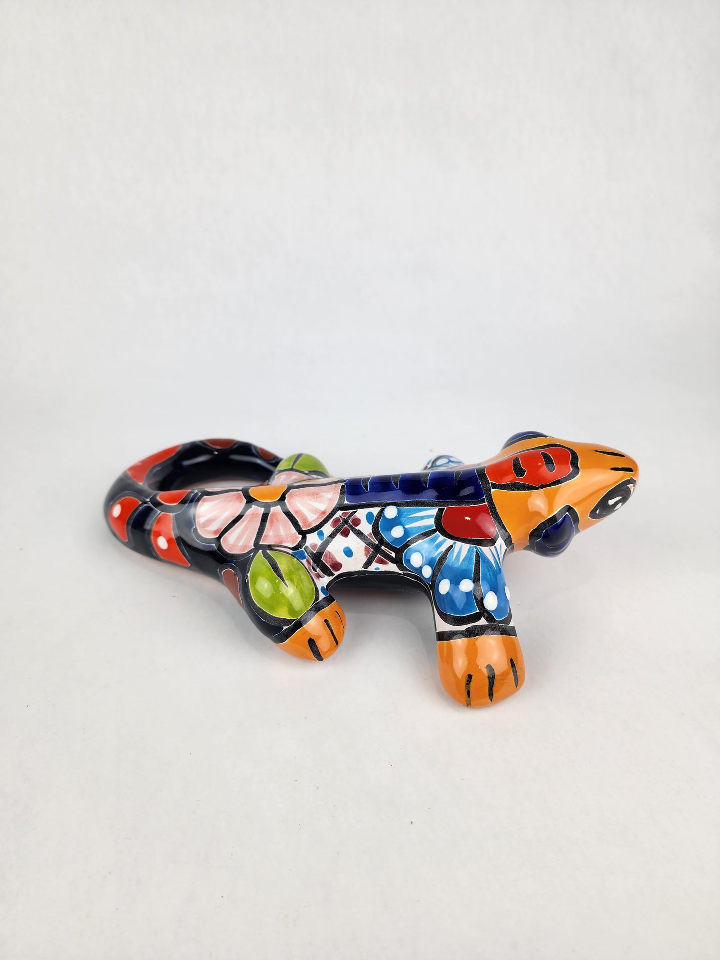 Ceramic Iguana Animal Figure - Mexican Folk Art Pottery - Hand-Painted