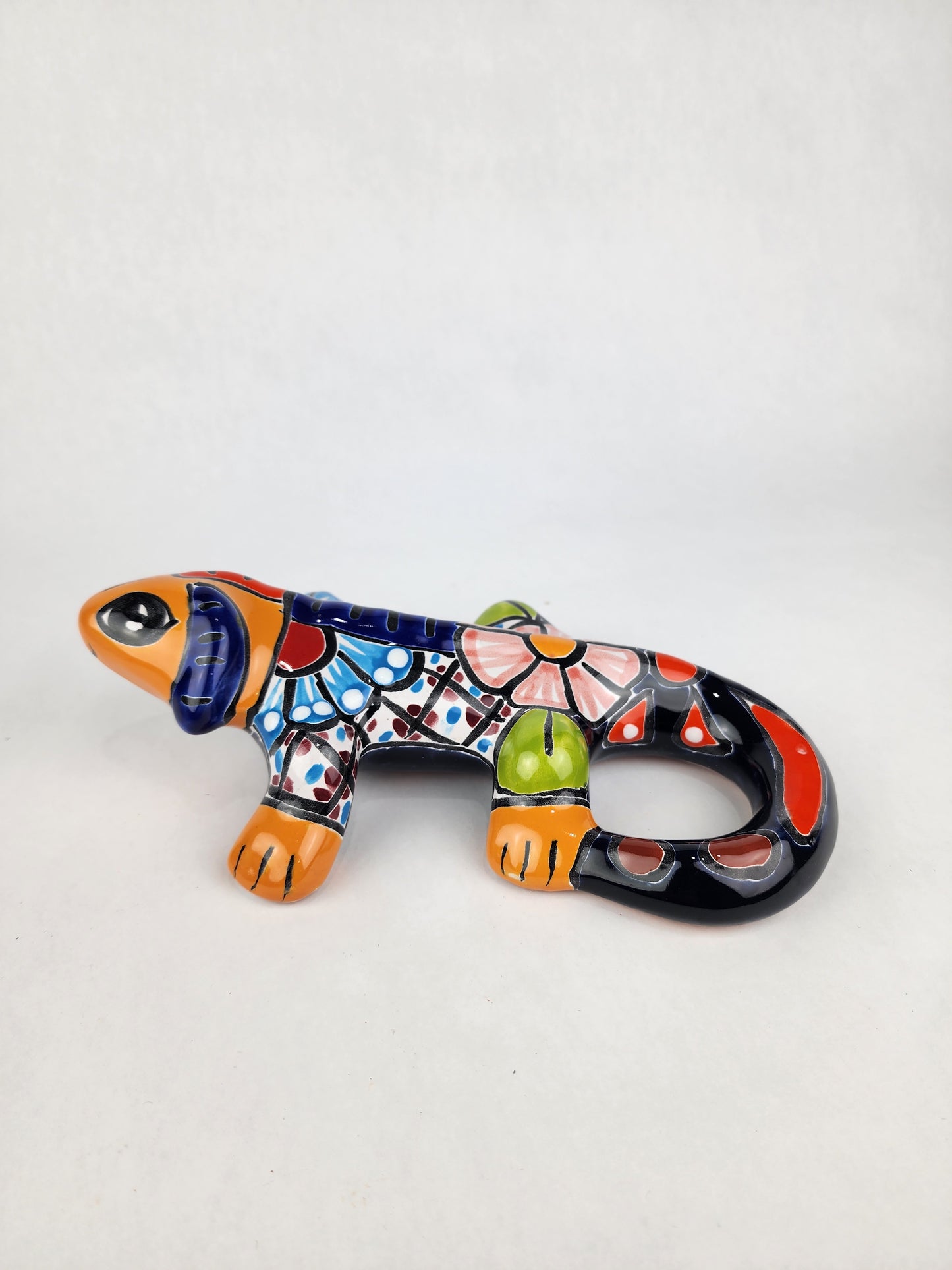 Ceramic Iguana Animal Figure - Mexican Folk Art Pottery - Hand-Painted