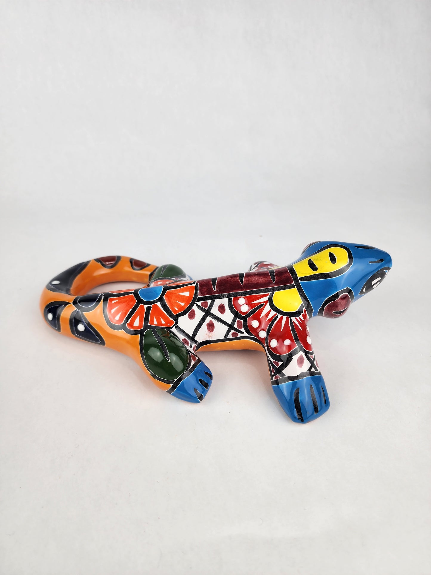 Iguana Animal Figurine - Mexican Folk Art - Hand-Painted