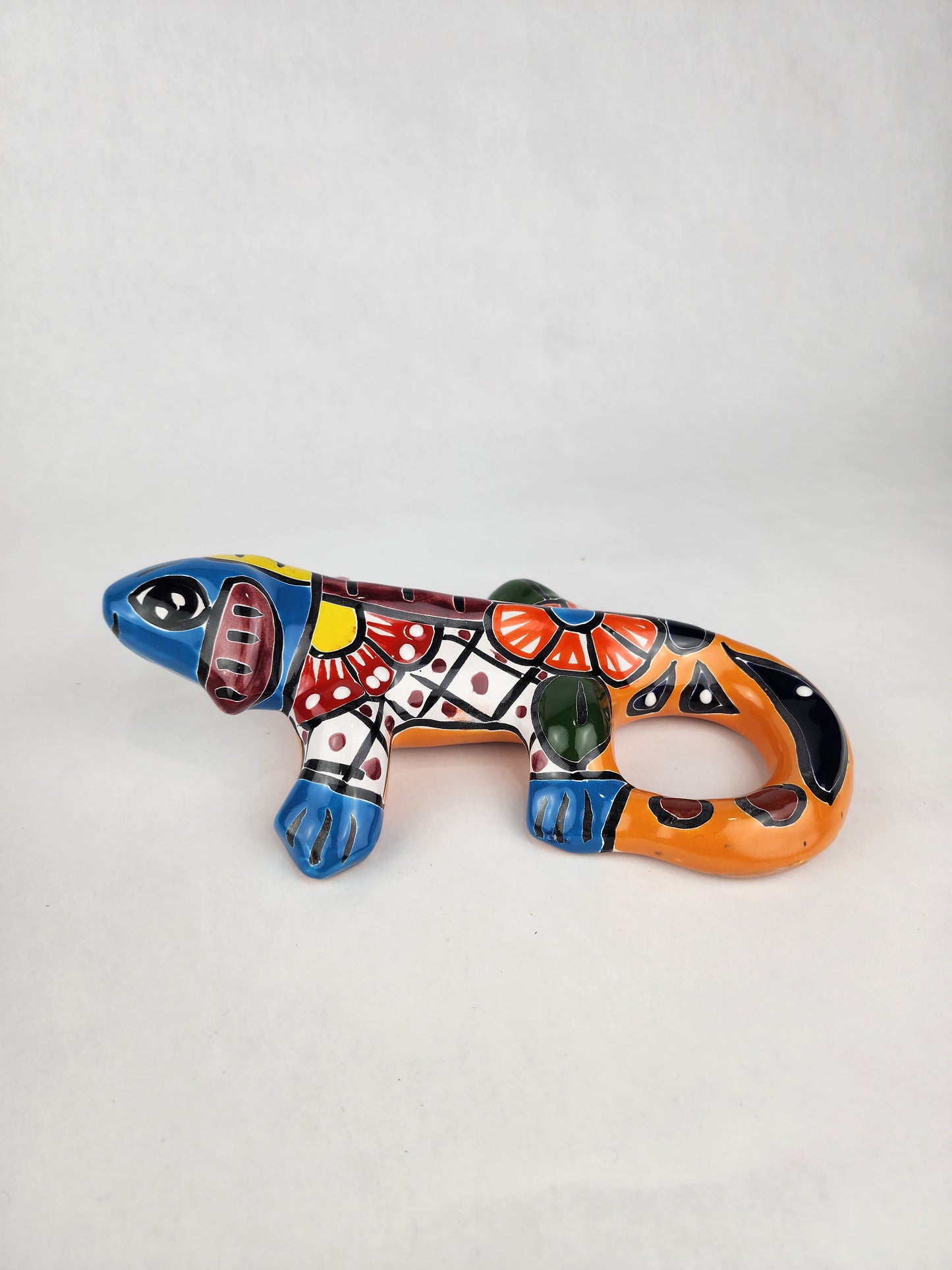 Iguana Animal Figurine - Mexican Folk Art - Hand-Painted