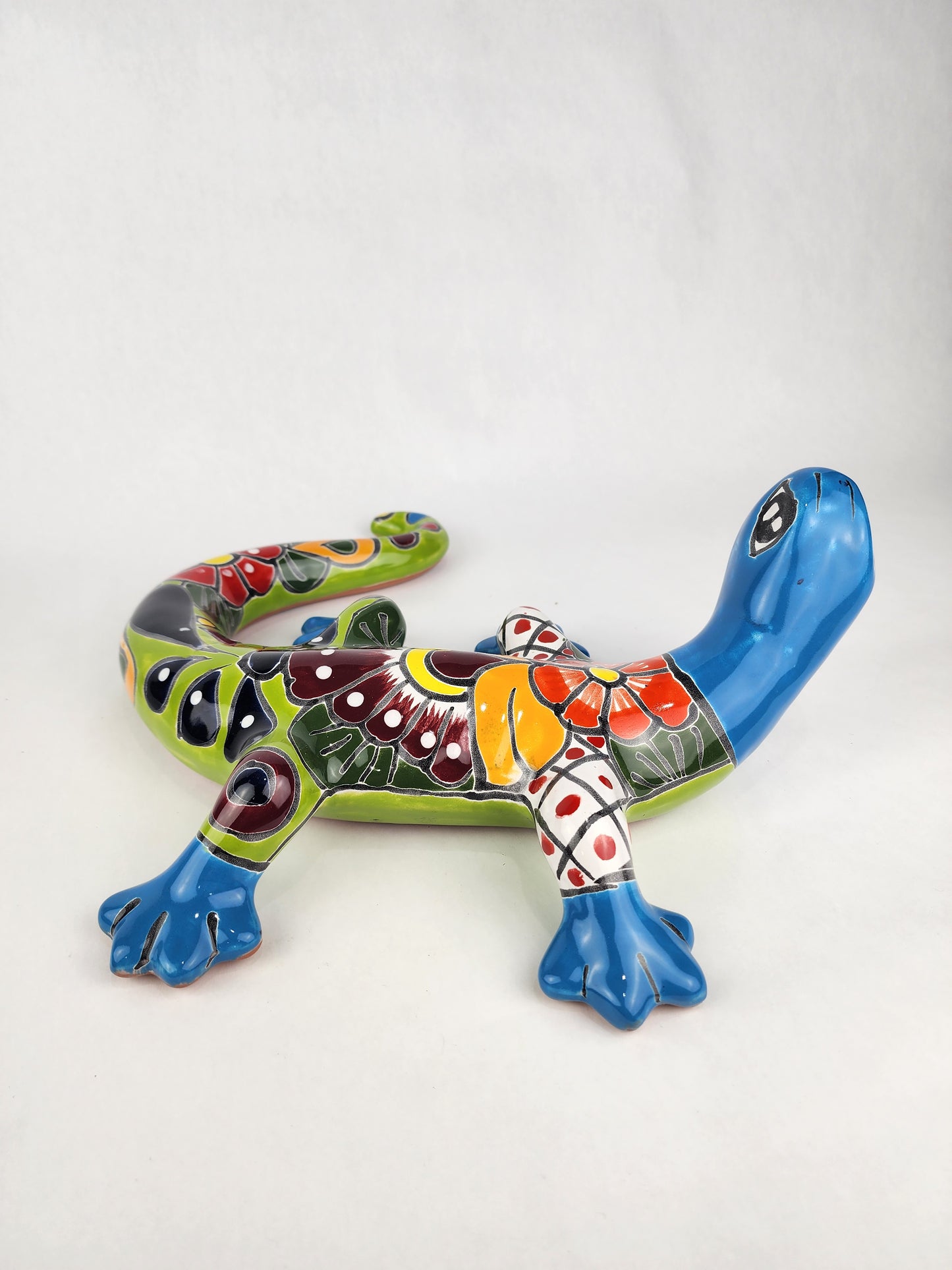 Colorful Garden Deco Mexican Folk Art Gecko Hand Painted Pottery