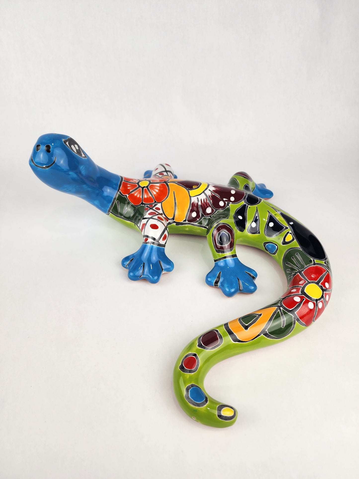 Colorful Garden Deco Mexican Folk Art Gecko Hand Painted Pottery