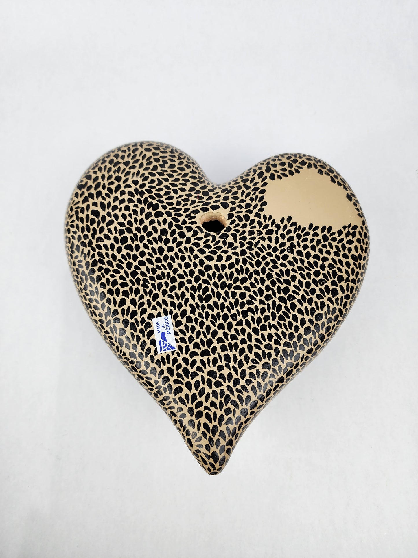 Hand-Painted Puffy Ceramic Heart – Mexican Folk Art, Perfect for Decor