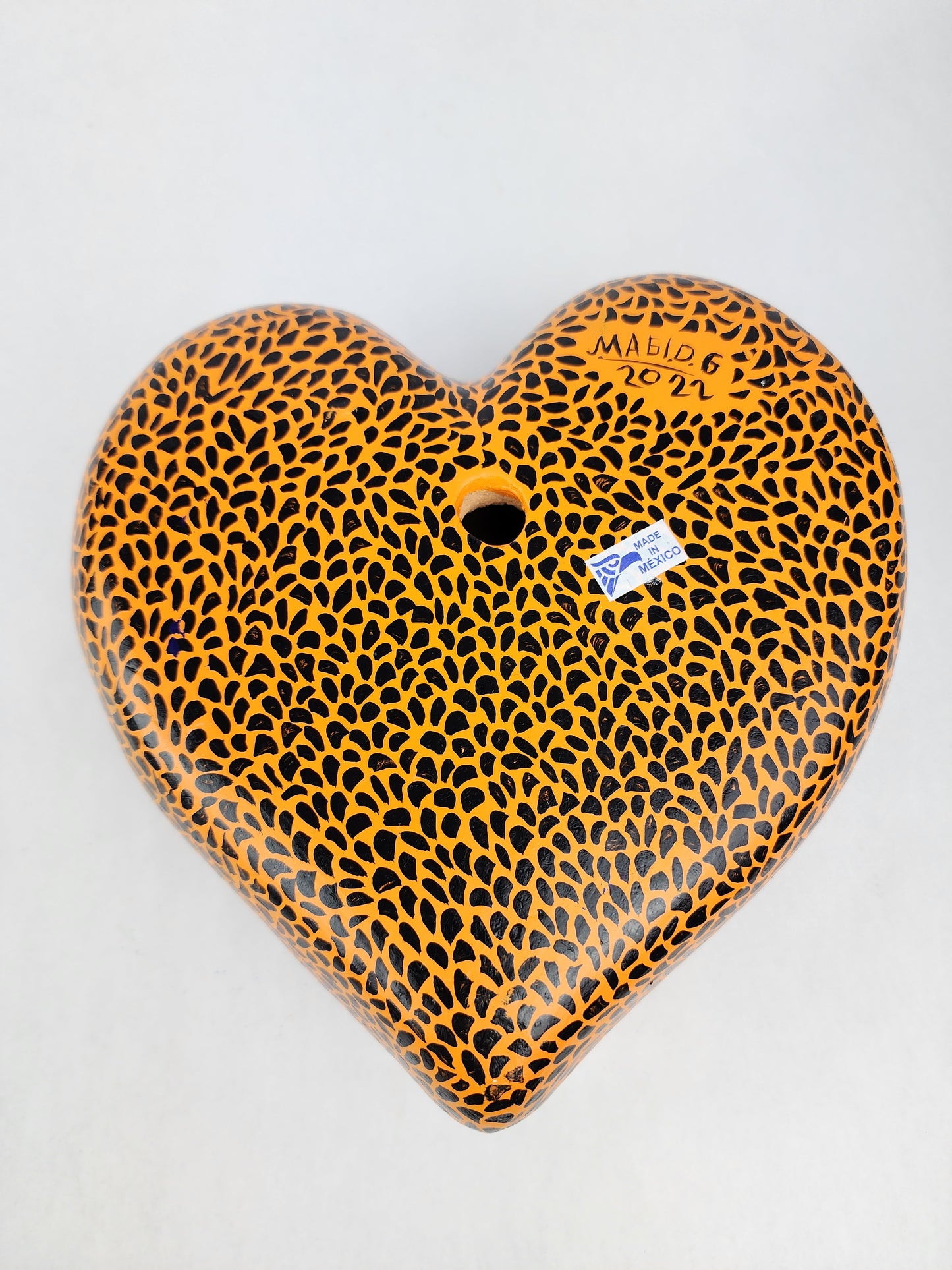 Hand-Painted Puffy Ceramic Heart – Mexican Folk Art, Perfect for Decor