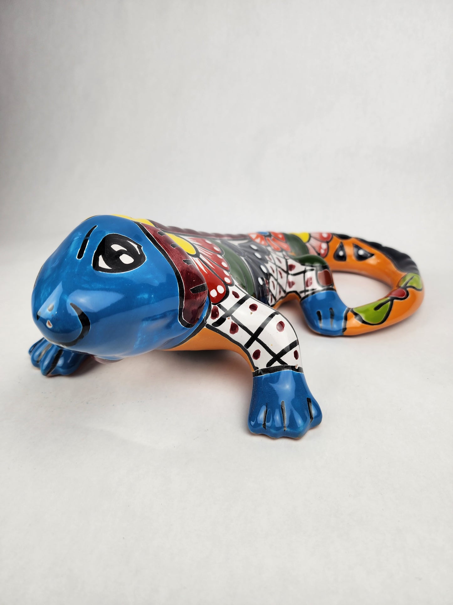 Hand Painted Clay Iguana Figurine Mexican Talavera Folk Art Home Decor