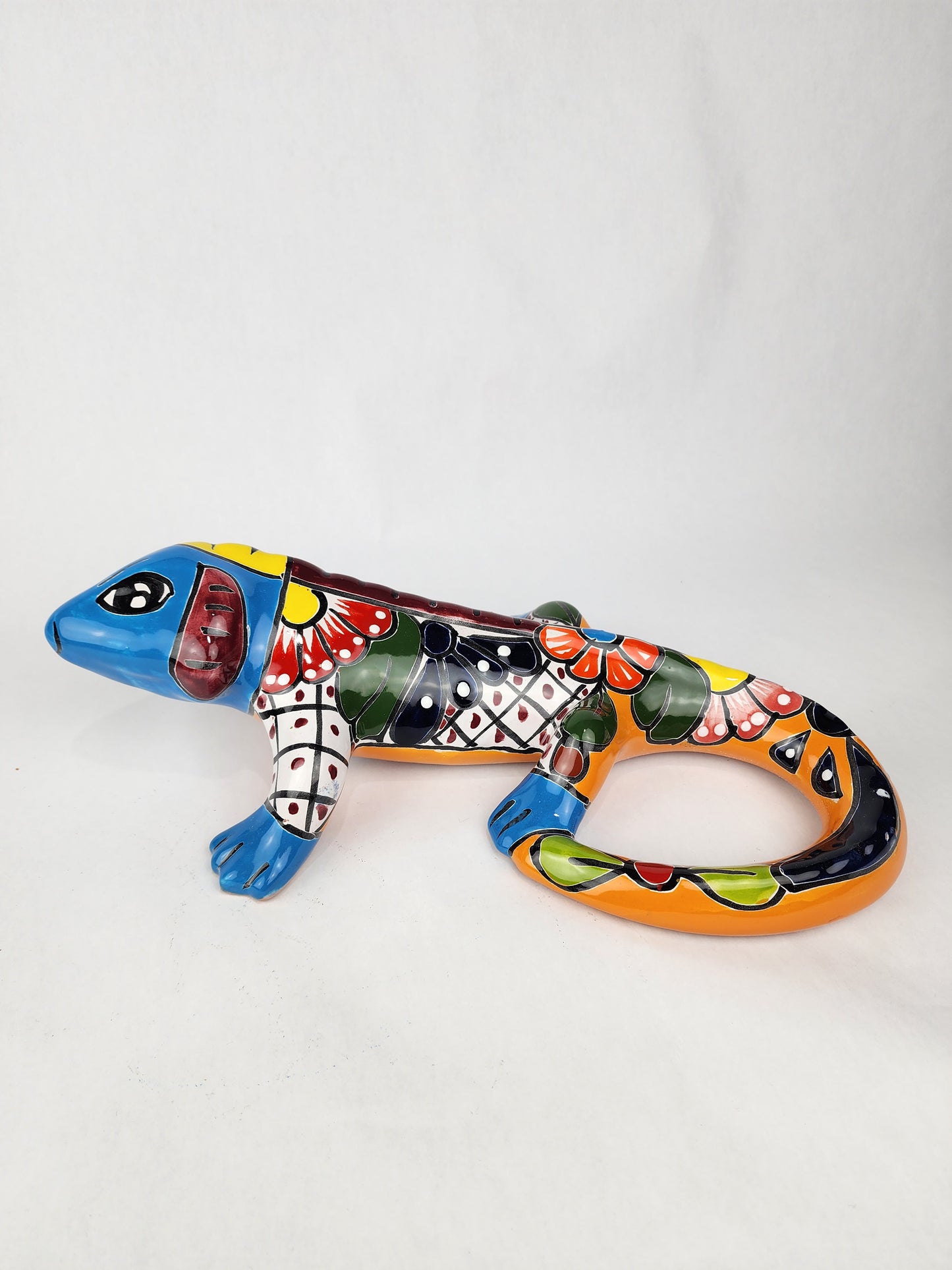 Hand Painted Clay Iguana Figurine Mexican Talavera Folk Art Home Decor